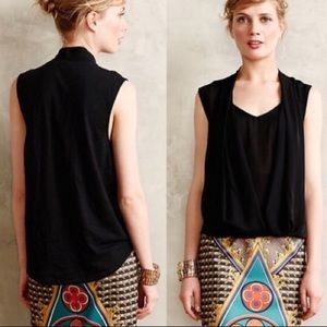 anthropologie deletta rivulet black draped blouse size xs